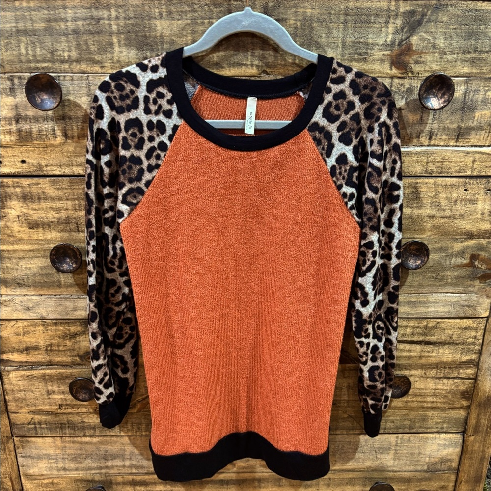 Magic Fit Boutique Brand‎ Leopard Print and Orange Top